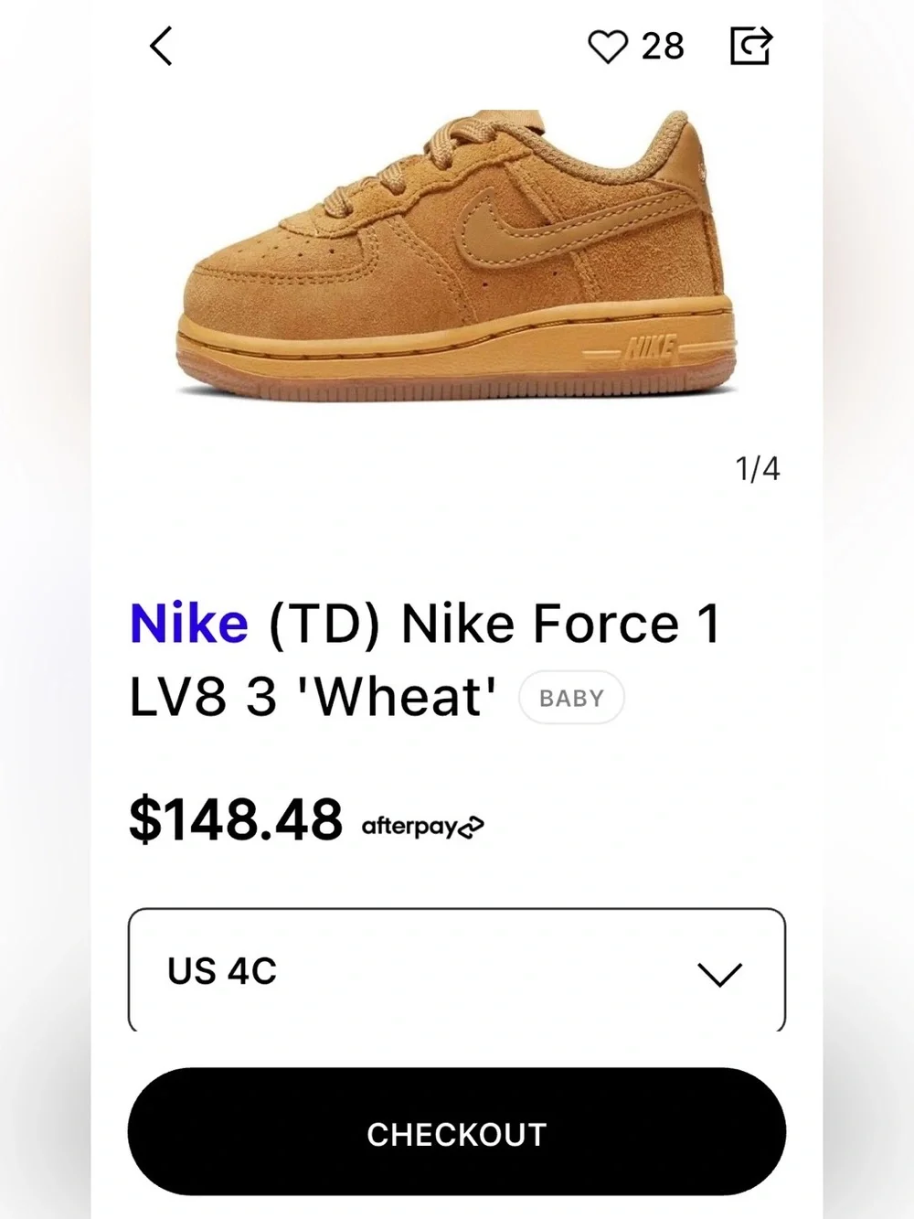 ✨Nike Air Force 1 Low LV8 3 ‘Wheat’, TD Size 4C✨